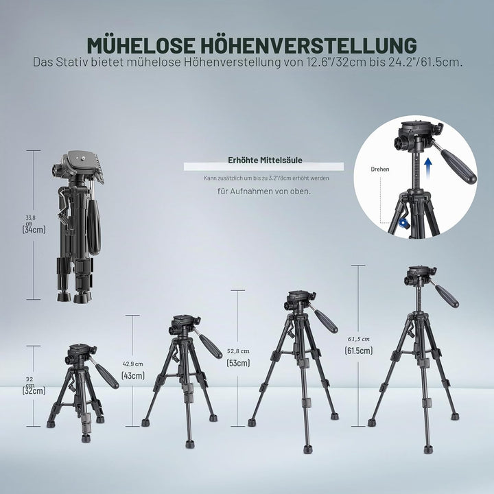 NEEWER Basic Mini Tisch Stativ für Kamera mit 3 Wege Schwenk Neigekopf und Handgriff, Kleiner tragba