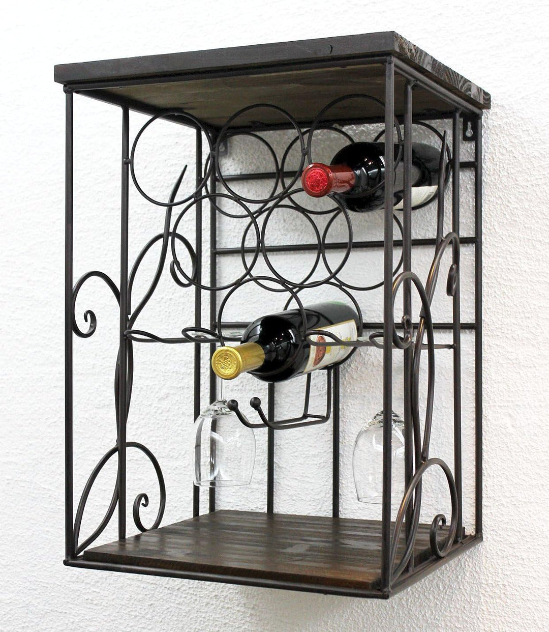 DanDiBo Weinregal Metall Wand mit Glashalter Holzablage HX12981 Flaschenregal 53 cm Flaschenhalter W