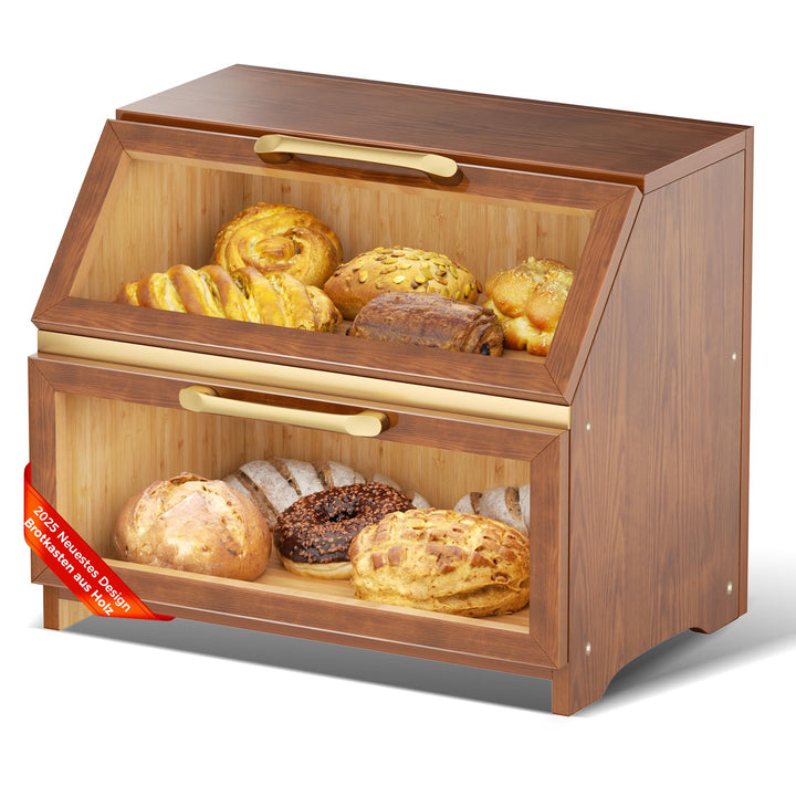 Brotkasten mit Belüftung aus Holz für die Küchentheke,grosser Brotaufbewahrungsbehälter für selbstge