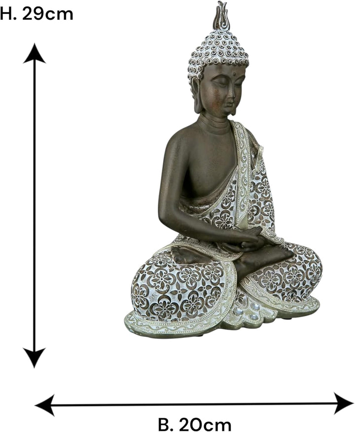GILDE Deko Skulptur Buddha Figur sitzend - Meditation - braun/weiss - Höhe 29 cm Höhe 29 cm Braun, H
