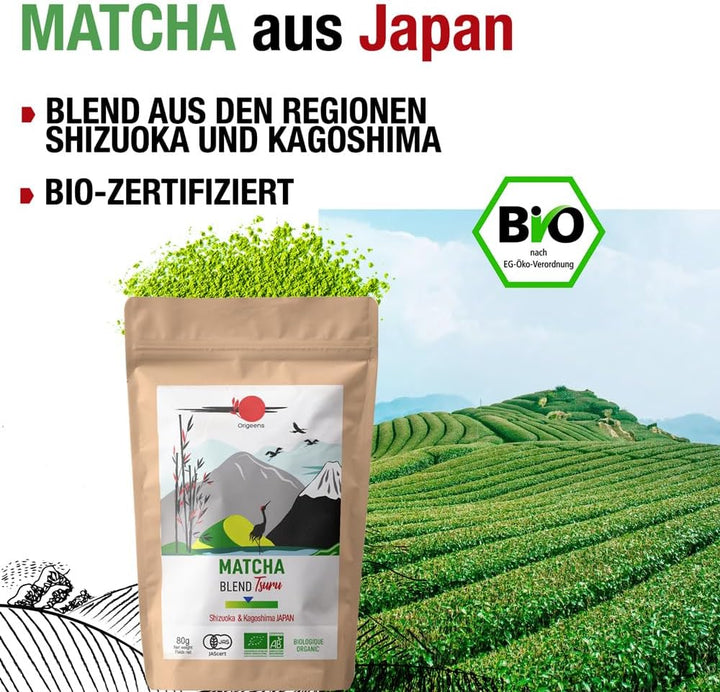 Origeens MATCHA TEE SET mit Matcha Besen, Matcha Schale aus Keramik, BIO Matcha Tee aus Japan | Hand