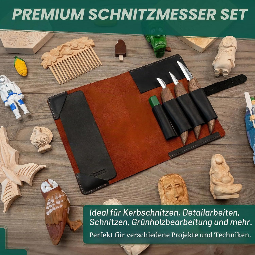 BeaverCraft Deluxe S15X Holzschnitzmesser-Set mit Ledertasche – Holzschnitz-Set Premium-Holzschnitzw