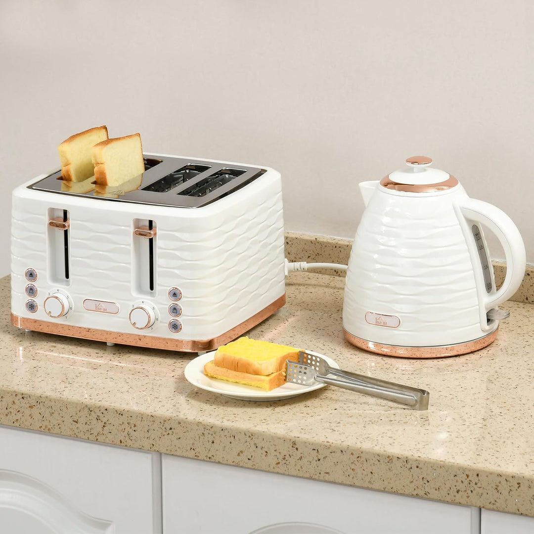 HOMCOM Wasserkocher Toaster Set Frühstück-Set mit 1,7L Wasserkocher, 4 Scheiben Toaster, 2200 W, 7 B