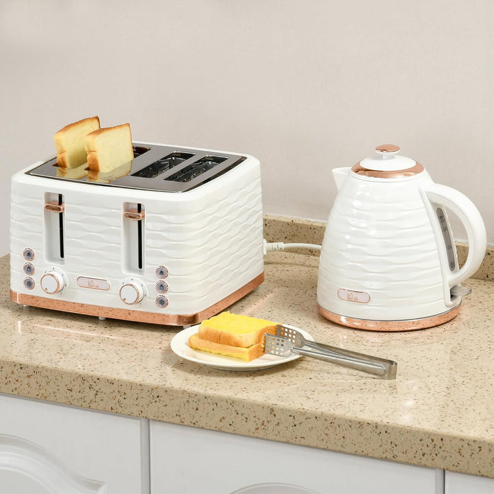 HOMCOM Wasserkocher Toaster Set Frühstück-Set mit 1,7L Wasserkocher, 4 Scheiben Toaster, 2200 W, 7 B