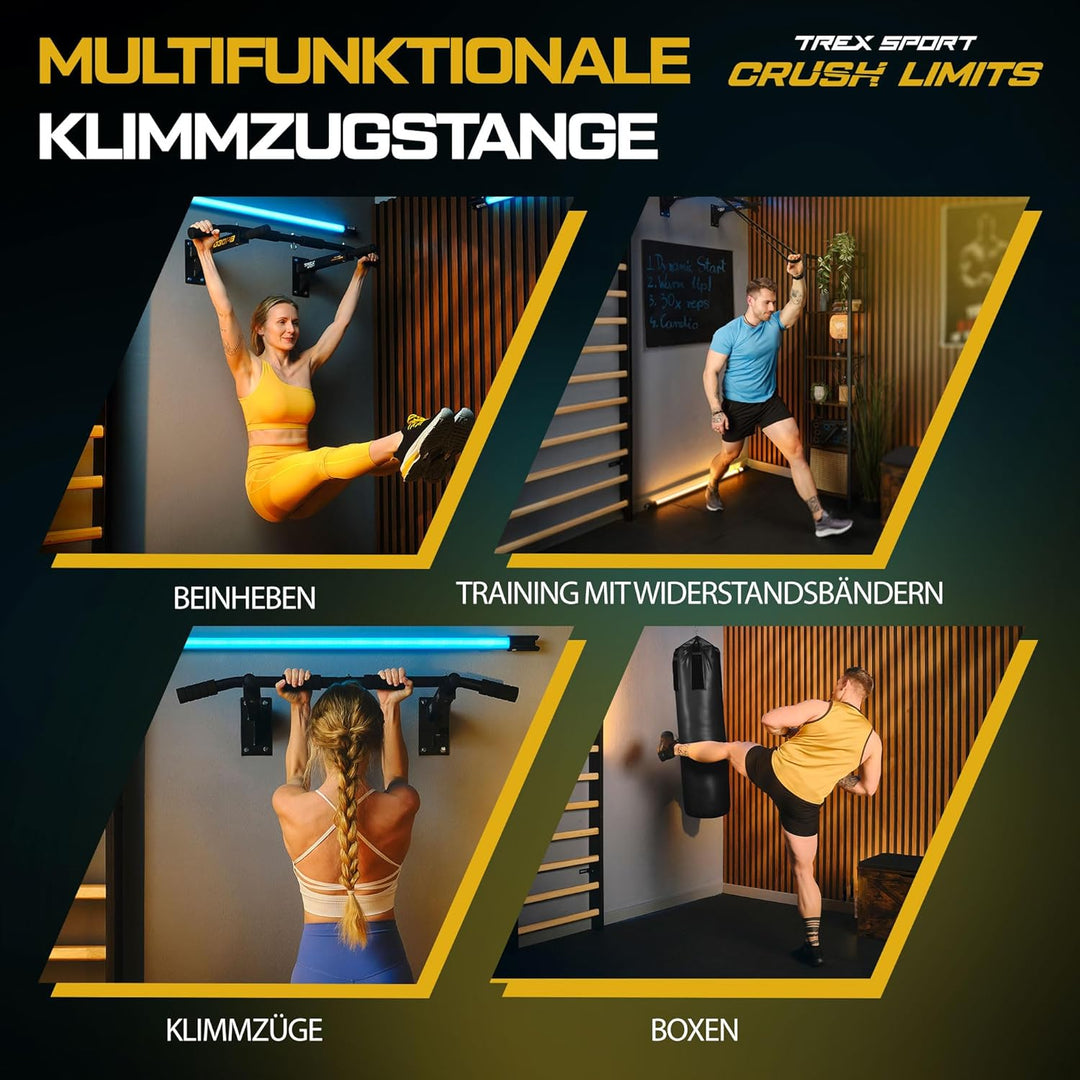 TREX SPORT Klimmzugstange zur Wandmontage TX-030PB| 6 rutschfeste Griffe, Öse für Boxsack | Pull Up