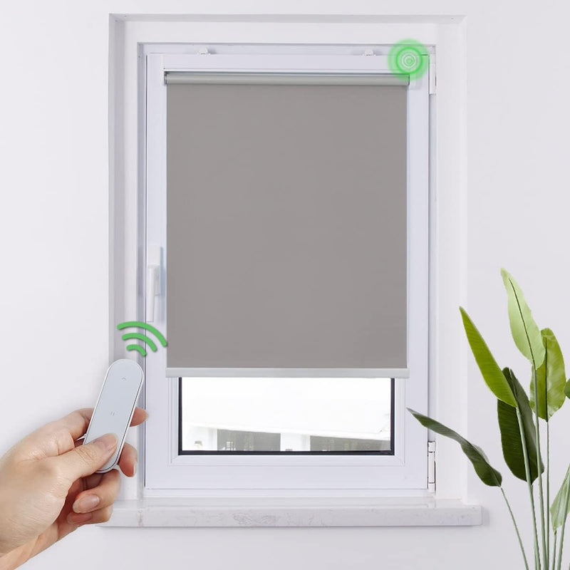 HOMEDEMO M100 Elektrische Rollos Verdunkelungsrollo mit Motor & Fernbedienung, Grau 45x110cm(BxH), S