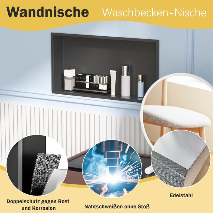 Edelstahl Wandmontierte Duschbrause, Wandnische mit Unterputz Einbau & wasserdichte Duschablage – Sc