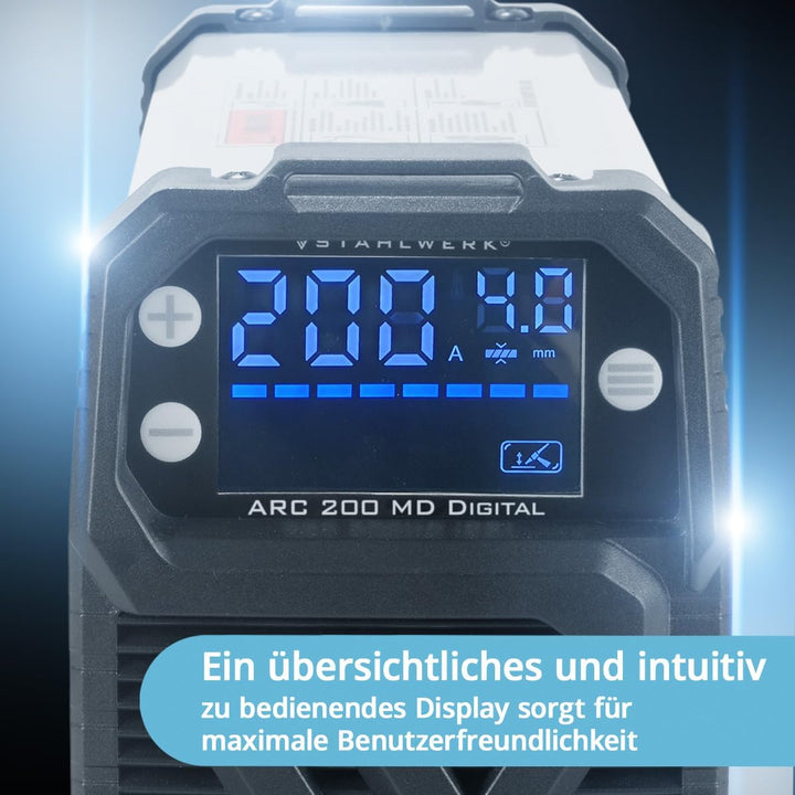 STAHLWERK Schweissgerät ARC 200 MD Digital - DC MMA | E-Hand | Lift-TIG Inverter mit 200 Ampere, Dig