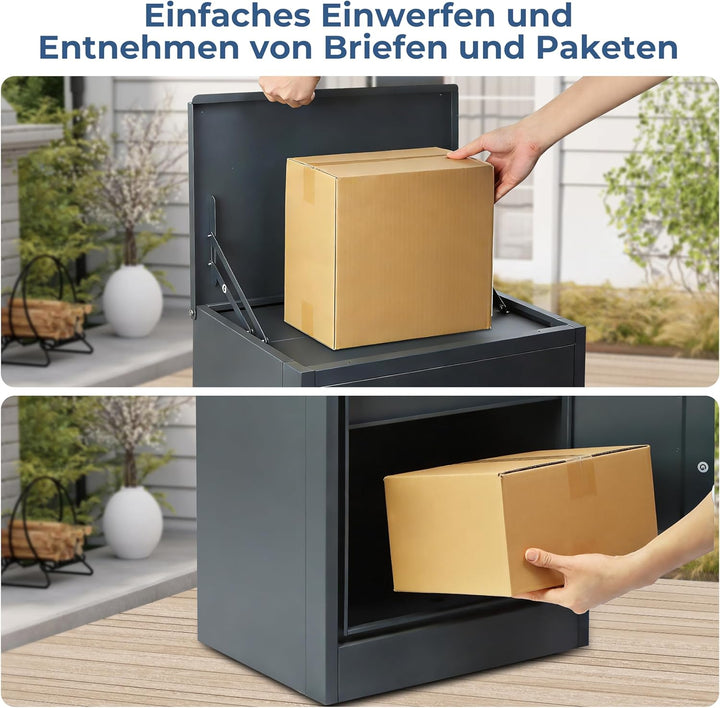 Zedelmaier Paketbox, Grosses Paketfach in Anthrazit zur Wandmontage, Personalisierte Paketbox für Dr