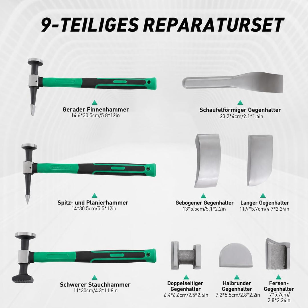 Karosserie Ausbeul Werkzeug Set, 9-tlg Hammerset Ausbeulwerkzeug Satz mit Ausbeulhämmer, Ausbeulwerk