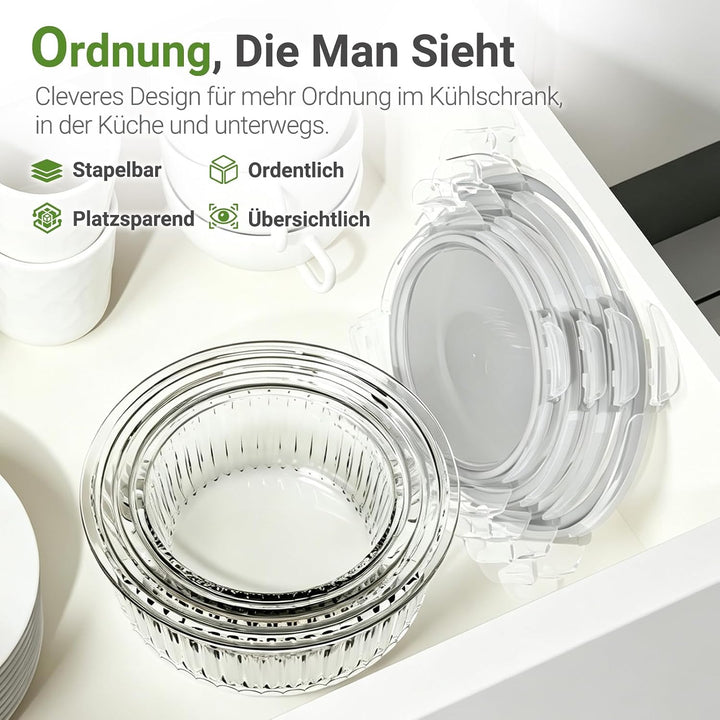 Glasbehälter mit Deckel – 4er Set Frischhaltebehälter Glas auslaufsicher &amp; BPA-frei – Meal Prep Boxe