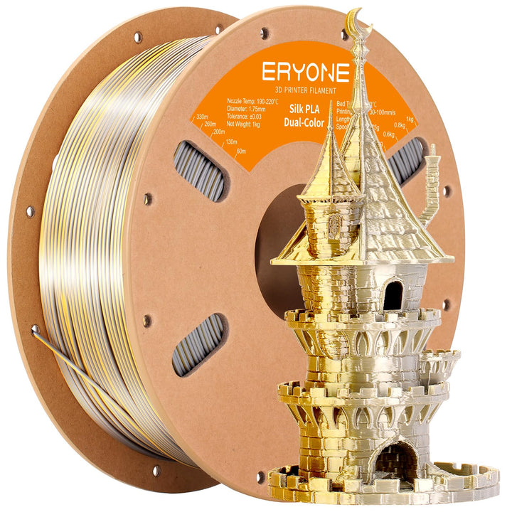 ERYONE Dual Zweifarbig PLA Filament 1.75mm, 3D Drucker Filament 1kg Spule +/- 0,02 mm, Seide Gold &