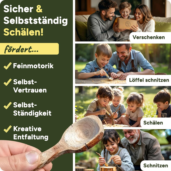 Eli® Schnitzmesser für Kinder mit Schnitzholz und runder Klinge ab 6 Jahre - hochwertiges Kindermess