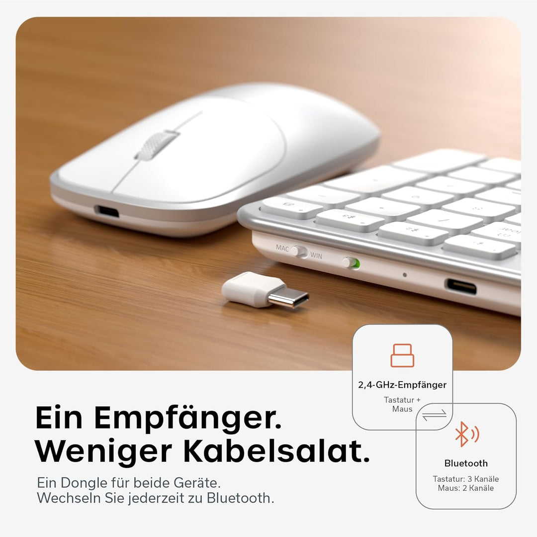 SATECHI Kabelloses Tastatur- & Maus-Set Slim CEX3, Bluetooth Multi-Geräte, USB-C-Empfänger, 𝗨𝗦-𝗘𝗡𝗚𝗟𝗜