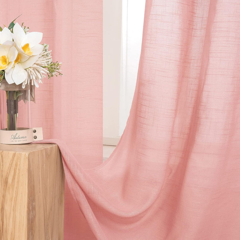MIULEE 2er Set Voile Vorhang Sheer Leinenvorhang mit Ösen Transparente Leinen Optik Gardine Ösenscha