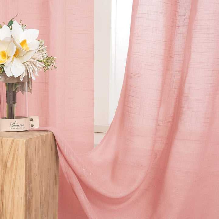 MIULEE 2er Set Voile Vorhang Sheer Leinenvorhang mit Ösen Transparente Leinen Optik Gardine Ösenscha