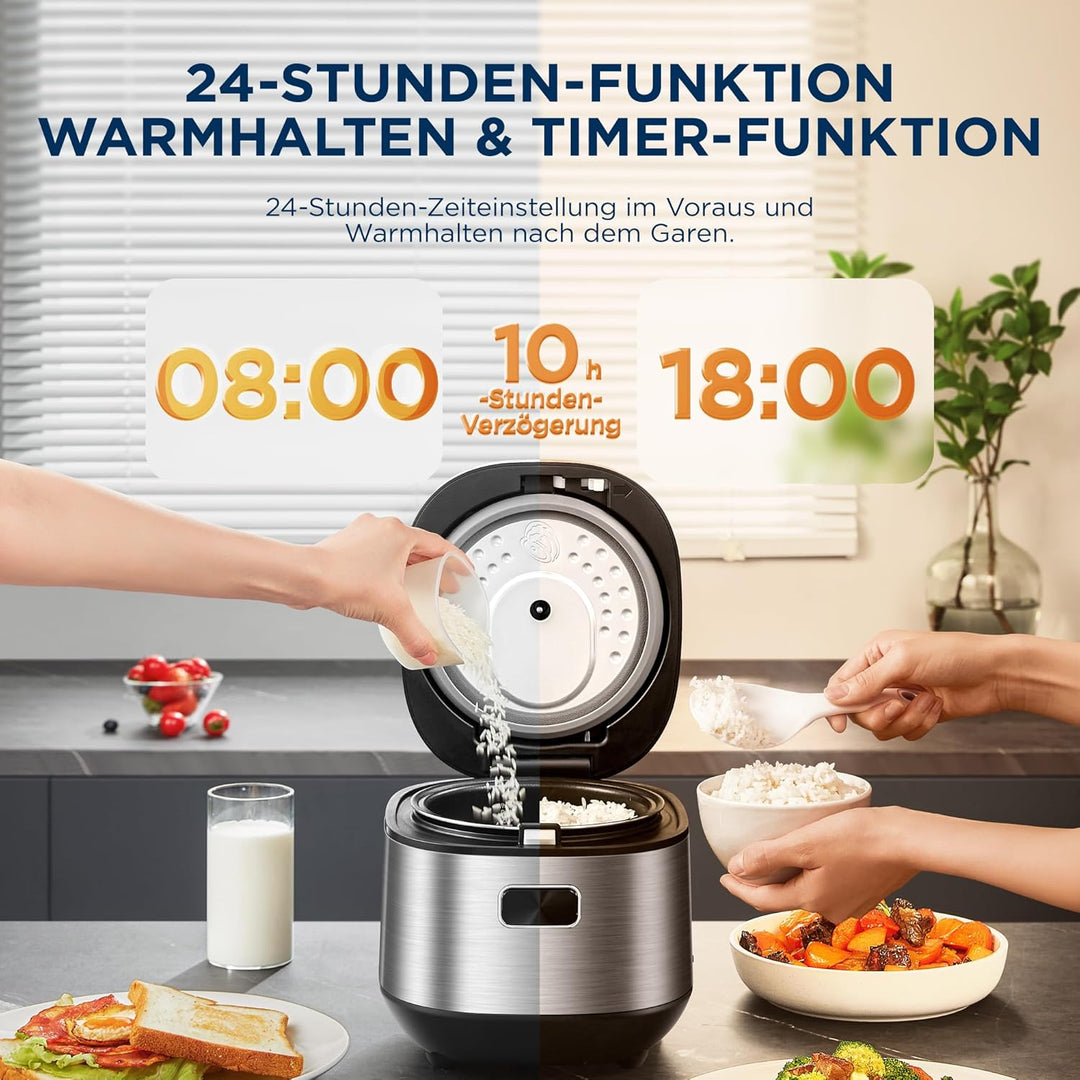 Midea Digitaler Reiskocher, Rice Cooker Klein 2L, Smart Berührungssteuerung Multicooker, mit Warmhal