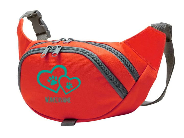 Hundesport Bauchtasche Leckerlie-Tasche mit 2 Herzen, 2 Pfoten und Wunschnamen Personalisiert | Hund