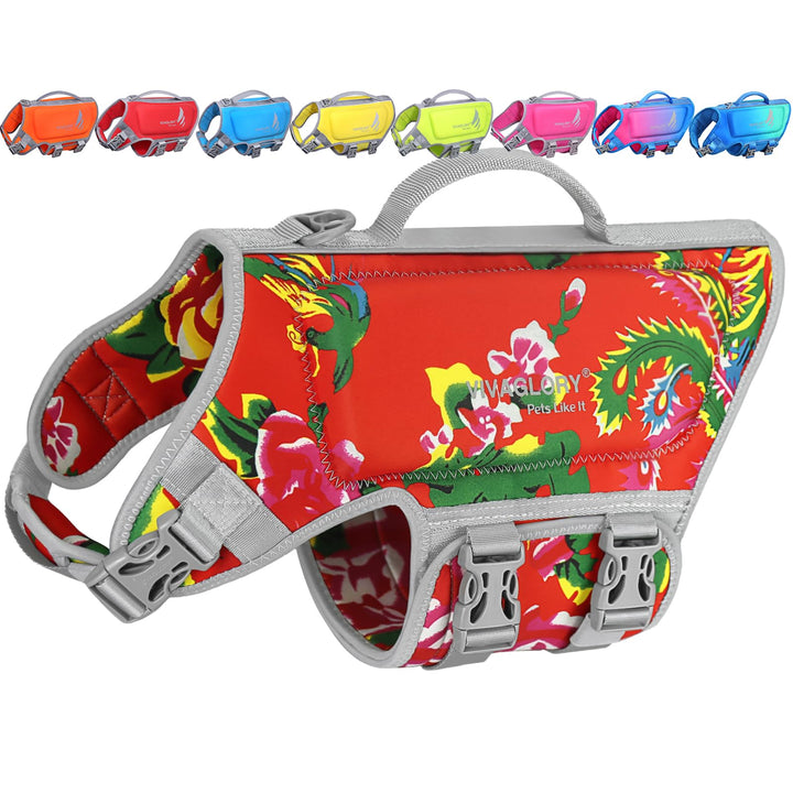 VIVAGLORY Hunde Schwimmweste High Buoyancy Hundeschwimmweste, S, Florarot | Rettungswesten Hunde-Sch