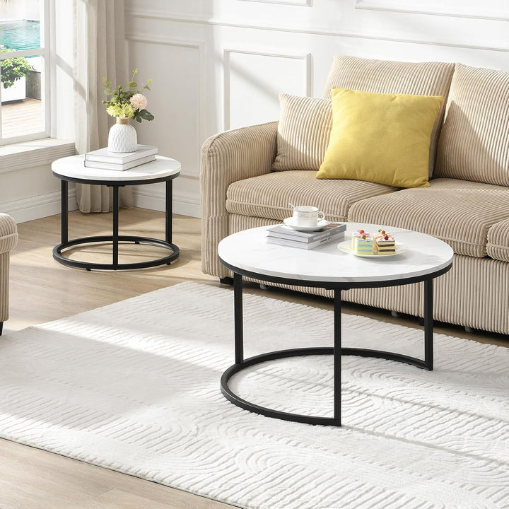 Couchtisch 2er Set, Moderne Couch Tisch mit Schwarz Metallgestell, Couchtisch Eiche, Couchtische Run
