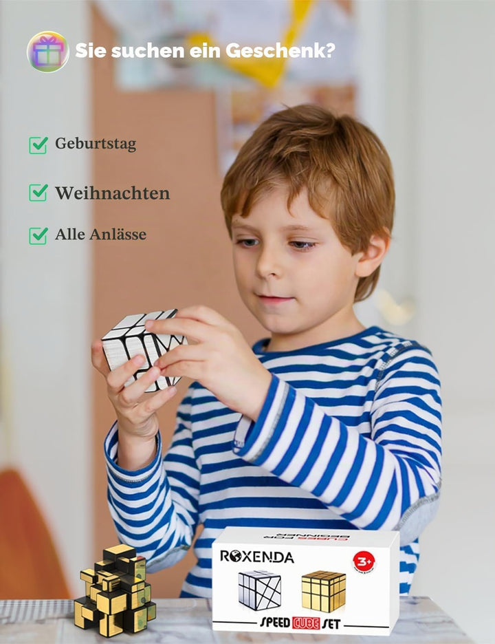 ROXENDA Speed Zauberwürfel Set, Würfel Set mit Silber Mirror Cube und Gold Mirror S Cube, Unregelmäs