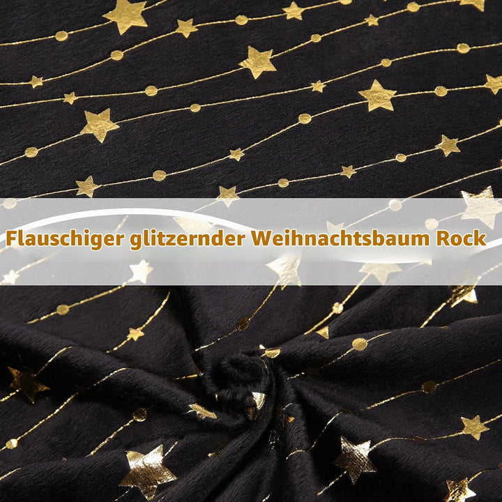 KONVINIT Weihnachtsbaumdecke Rund Schwarz Plüsch Christmasbaumdecke mit Sternen Weihnachtsbaum Rock