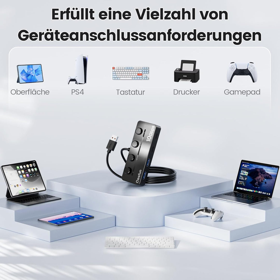 Qeefun 10Gbps USB Hub, 3.2 USB Hub mit 2 USB-C und 2 USB-A, USB 3.2 GEN 2 Splitter mit Type-C Power