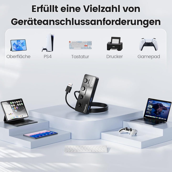 Qeefun 10Gbps USB Hub, 3.2 USB Hub mit 2 USB-C und 2 USB-A, USB 3.2 GEN 2 Splitter mit Type-C Power