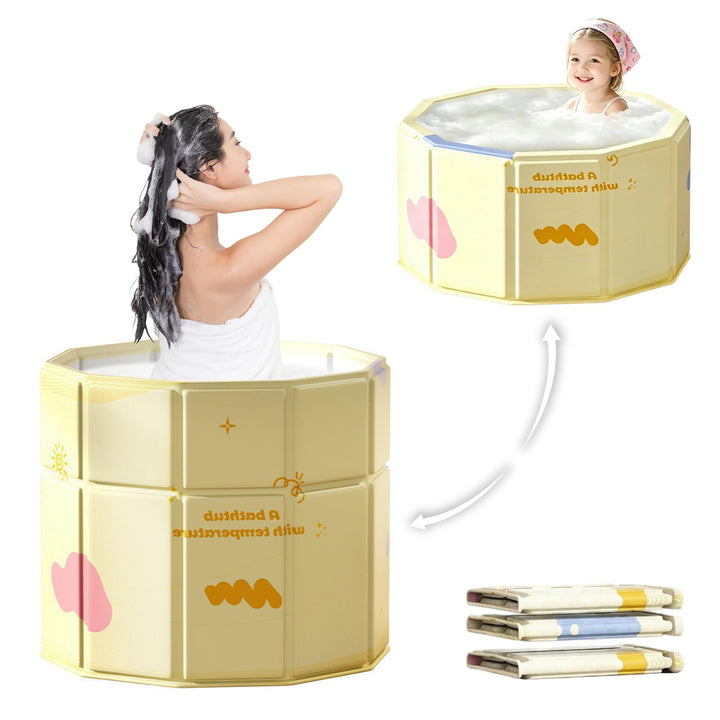 CEWROM Faltbare Mobile Badewanne Gelb 70cm, Zusammenklappbare Badewanne für Dusche/SPA Outdoor, Trag
