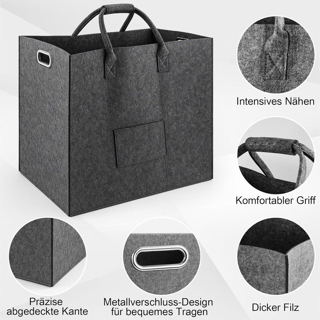 Filztasche, 70L Filz Einkaufstasche, Filztasche Kamin Holz Korb Kleidung Spielzeug Werkzeug Camping
