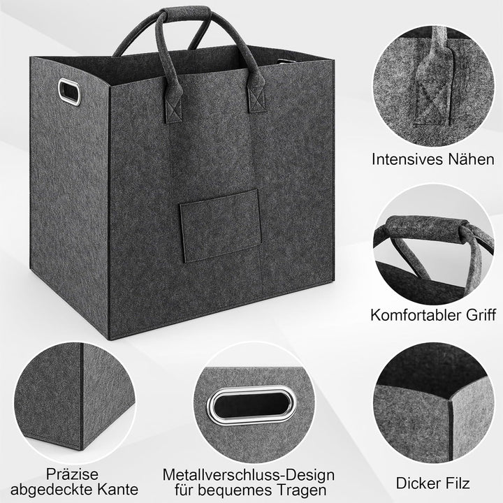 Filztasche, 70L Filz Einkaufstasche, Filztasche Kamin Holz Korb Kleidung Spielzeug Werkzeug Camping