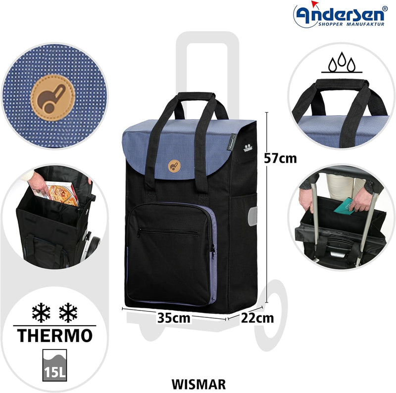Exklusiv Andersen Einkaufstrolley - Royal Shopper Stahlgestell Wismar schwarz/blau 45 L - klappbar -
