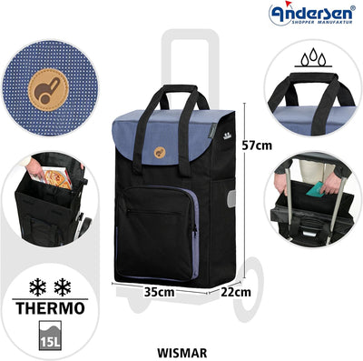 Andersen Einkaufstrolley Royal mit Metallspeichenrad 25 cm und 45 Liter Einkaufstasche Wismar schwar