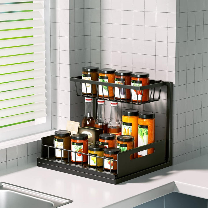 Cocolemon Metall Unter Waschbecken Regal, 2 Stücke Küche Schrank Organizer mit Schublade, Grosse Kap