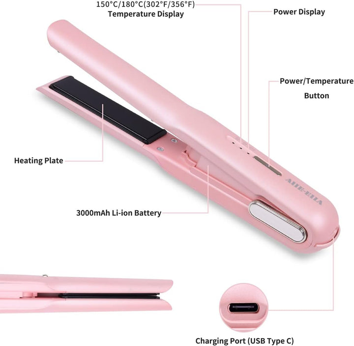 Kabelloser Haarglätter und Lockenwickler 2 in 1, Mini Haarglätter Und Lockenstab mit USB-C Aufladung