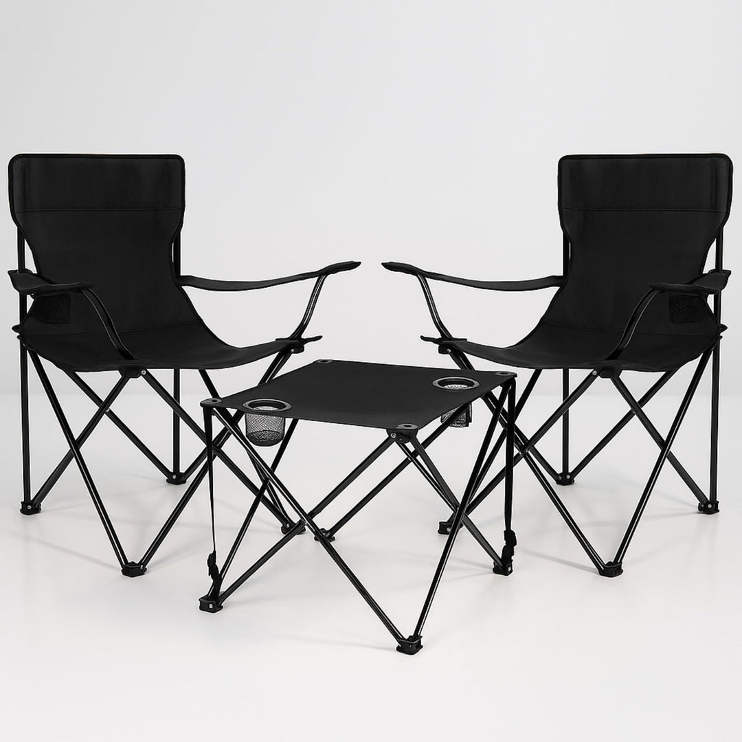 SPRINGOS Campingtisch mit Zwei Klappstühlen Freizeitmöbel Camping-Set 3-TLG. Schwarz, Set 3-tlg, Sch