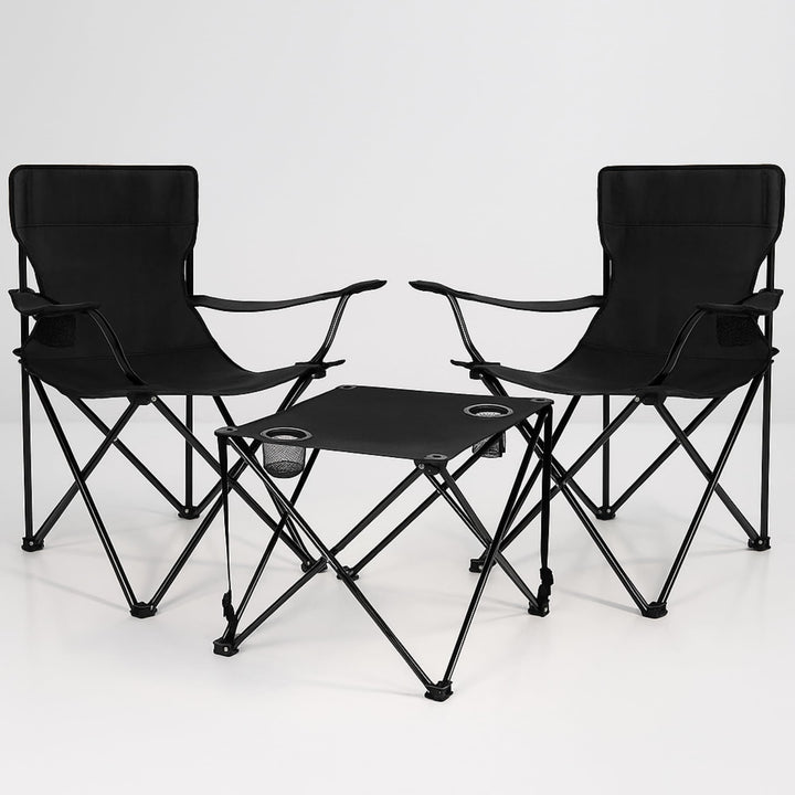 SPRINGOS Campingtisch mit Zwei Klappstühlen Freizeitmöbel Camping-Set 3-TLG. Schwarz, Set 3-tlg, Sch
