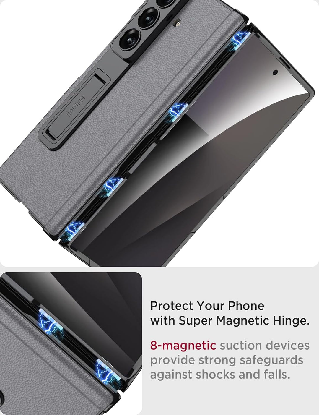 Miimall Lederhülle Kompatibel mit Samsung Galaxy Z Fold 7 Hülle mit Displayschutz+Scharnierschutz, S
