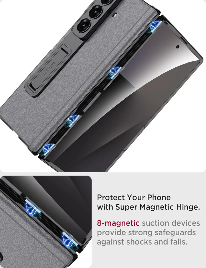 Miimall Lederhülle Kompatibel mit Samsung Galaxy Z Fold 7 Hülle mit Displayschutz+Scharnierschutz, S