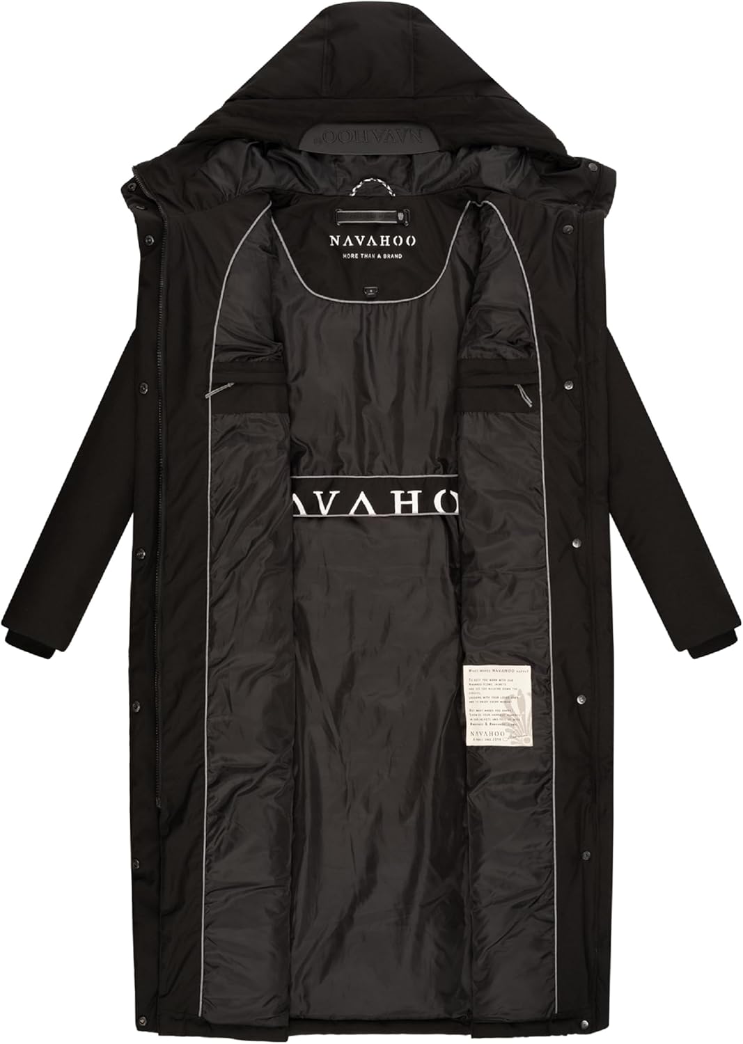 Navahoo Damen Wintermantel Warmer Mantel extralang mit Kapuze Wolkenfrost XIV XS-XXL XL Schwarz, XL