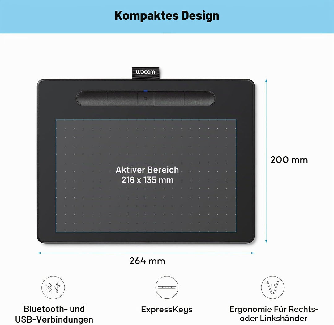 Wacom Intuos Comfort Plus Kabelgebundenes PB M – Grafiktablett (WiFi, Ethernet) CTL-6100WLK-S schwar
