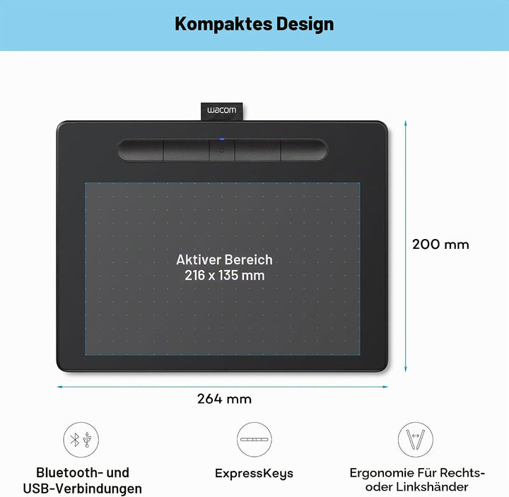 Wacom Intuos Comfort Plus Kabelgebundenes PB M – Grafiktablett (WiFi, Ethernet) CTL-6100WLK-S schwar