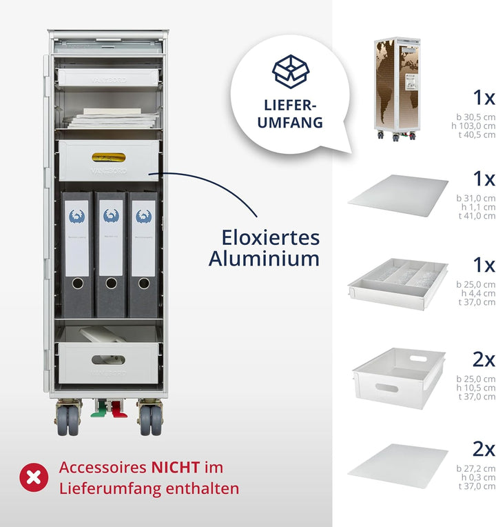 Airline Trolley Weltkarte, Küchenwagen mit Rollen, Büroschrank Metall, Industrial Möbel, Norm: Atlas