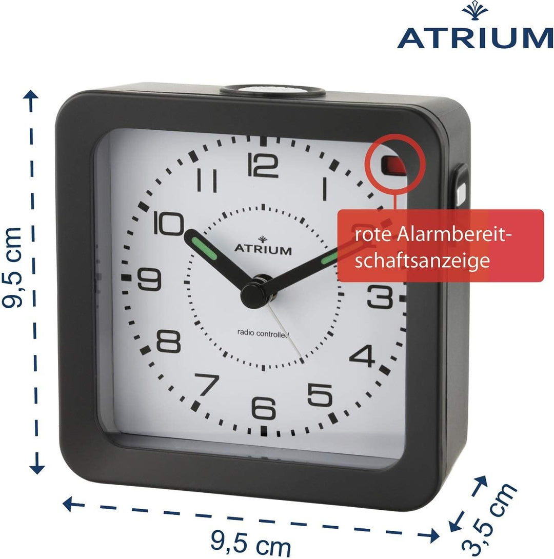 Atrium Funkwecker Analog Quarz ohne Ticken mit Licht und Snooze Leuchtzeiger schwarz A660-7