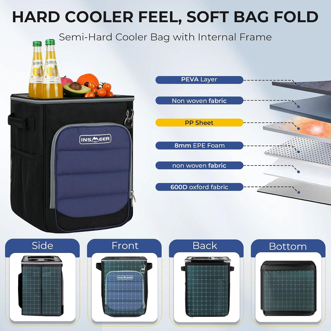 INSMEER 2-in-1 Kühltasche mit Rollen, 40L/60Cans Faltbare Weiche Seitenkühler auf Rädern, Hard Top m