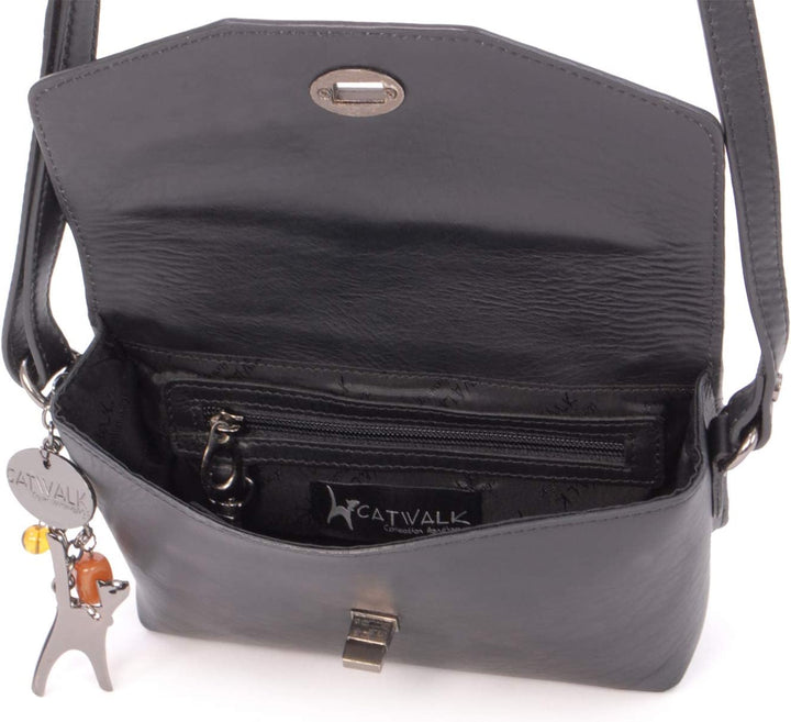 Catwalk Collection Handbags - Leder - Klien Umhängetasche/Schultertasche - FLORENCE Schwarz Cs, Schw