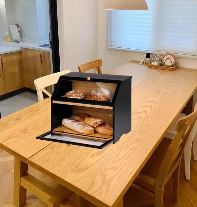 BRAVECOW Natürlich Bambus brotkasten,brotkasten holz Zweischichtig, mit Deckel brotkorb, brot aufbew