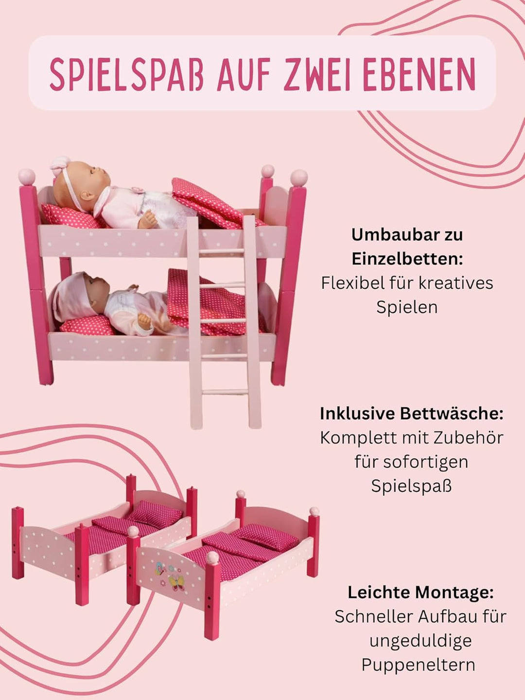 Bayer Chic 2000 513-90 Puppen-Etagenbett, 3 Jahre to 8 Jahre, Papilio pink, Papilio Pink
