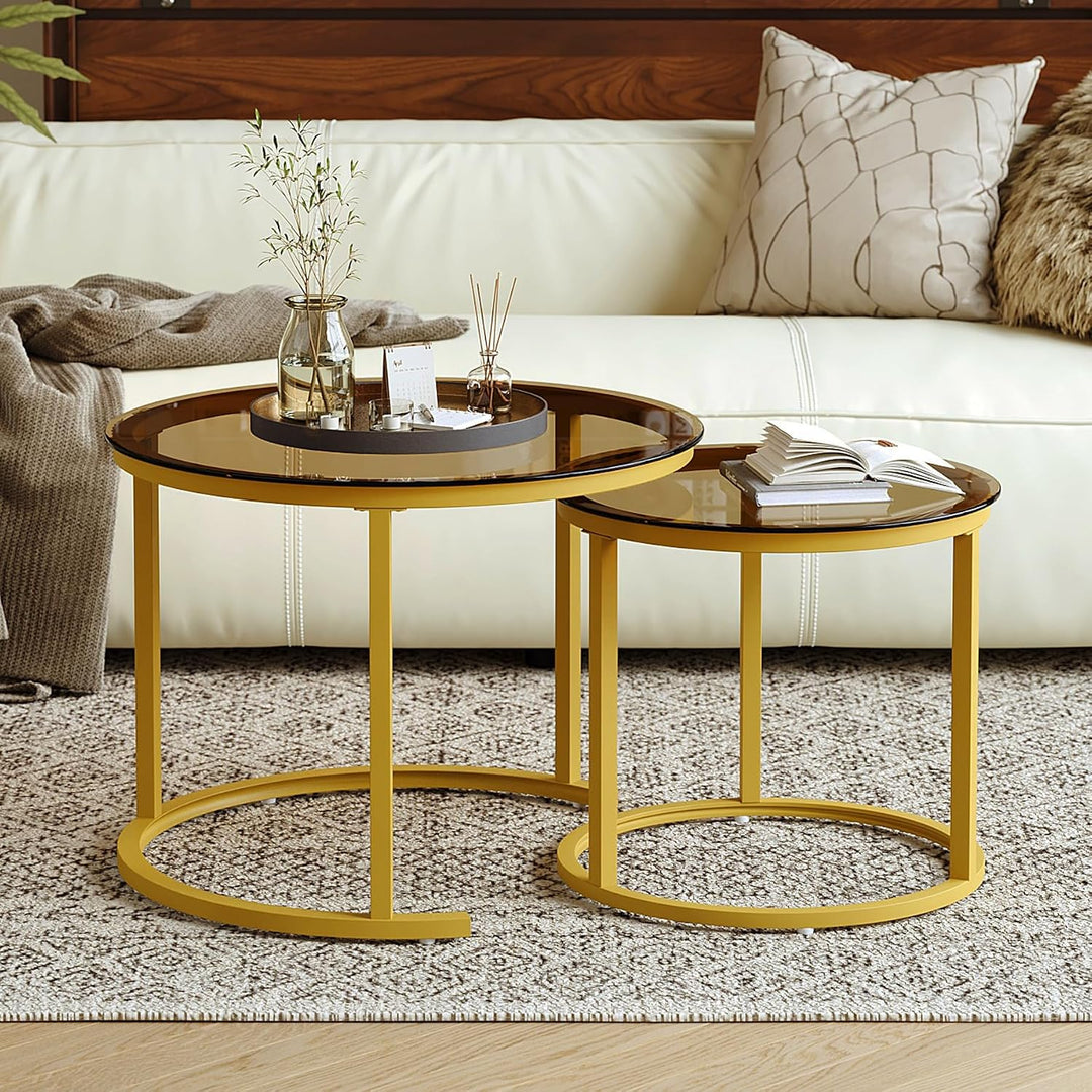 Hawthyhome Runde Beistelltisch 2er Set, Moderner Wohnzimmertisch für Wohnzimmer, Couchtische Set Sat