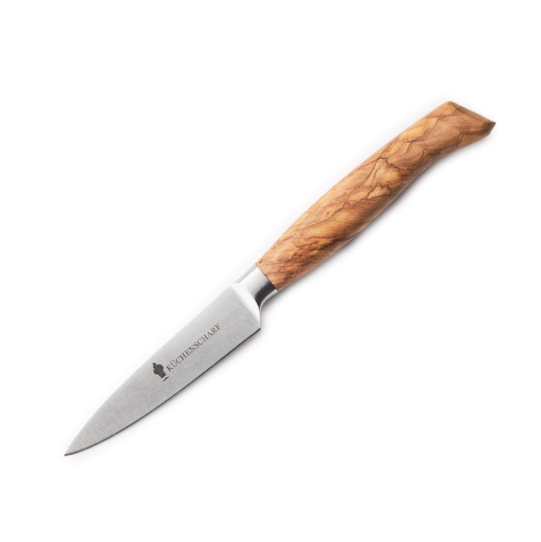 KÜCHENSCHARF Profi Universalmesser 9 cm mit Olivenholzgriff - Ergonomisches Kochmesser aus 100% Edel